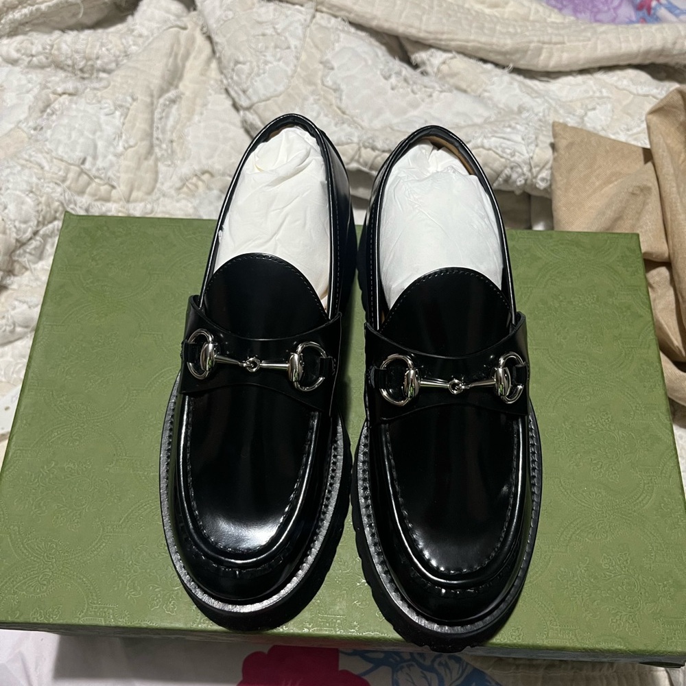 Gucci Black Loafers with Silver Buckle